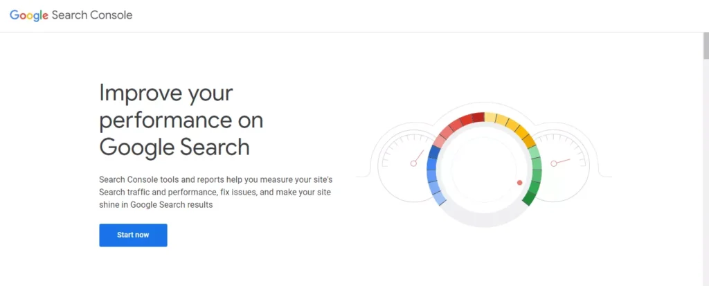 Screenshot of Google Search Console website displaying website performance metrics and search analytics.