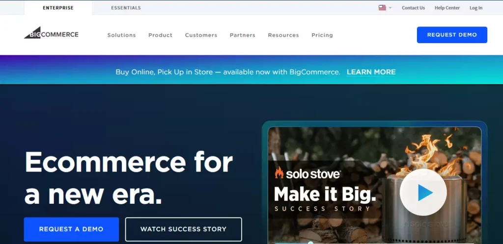 BigCommerce website screenshot displaying homepage