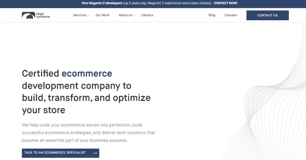 Elogic Commerce website screenshot - Magento development and support services