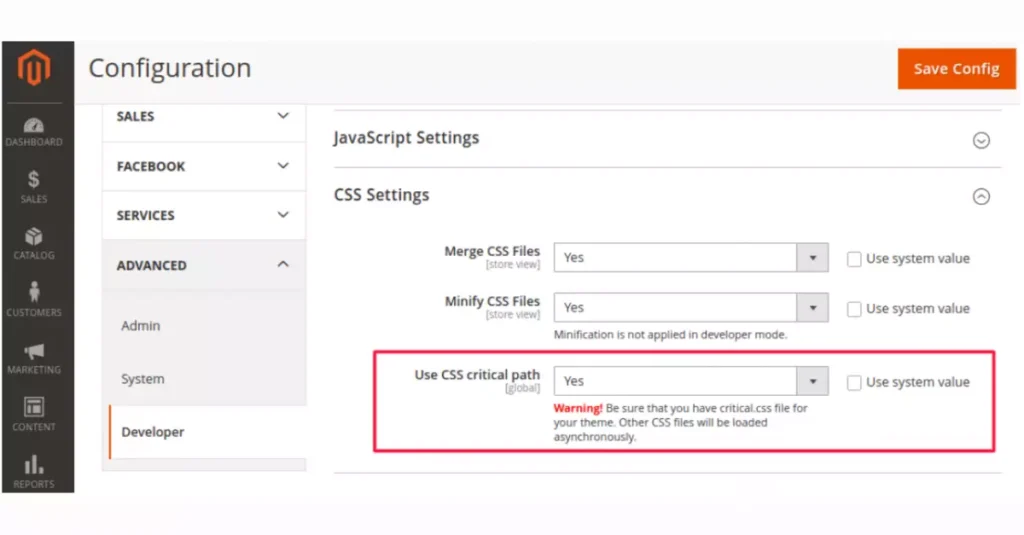 An image that displays the steps to enable CSS critical path in Magento, which optimizes the rendering of above-the-fold content and improves website load speed.