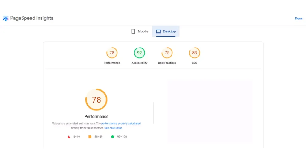 An image of Google Page Speed Insights, a tool used to evaluate website speed and identify opportunities for optimization.