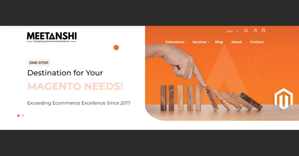Meetanshi website screenshot - Magento extensions and development services
