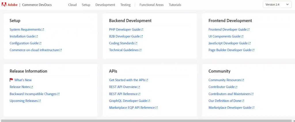 Adobe Commerce documentation webpage screenshot - Comprehensive and helpful resources for mastering Magento eCommerce platform