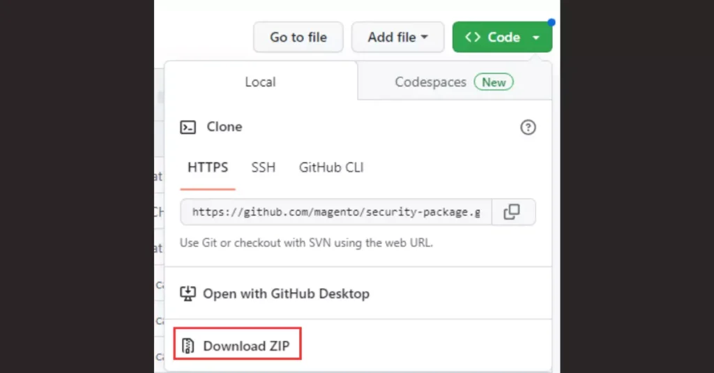 Downloading Magento Security Package Folder on Github