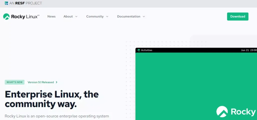 Rocky Linux Home Page - A Reliable CentOS Alternative - Screenshot