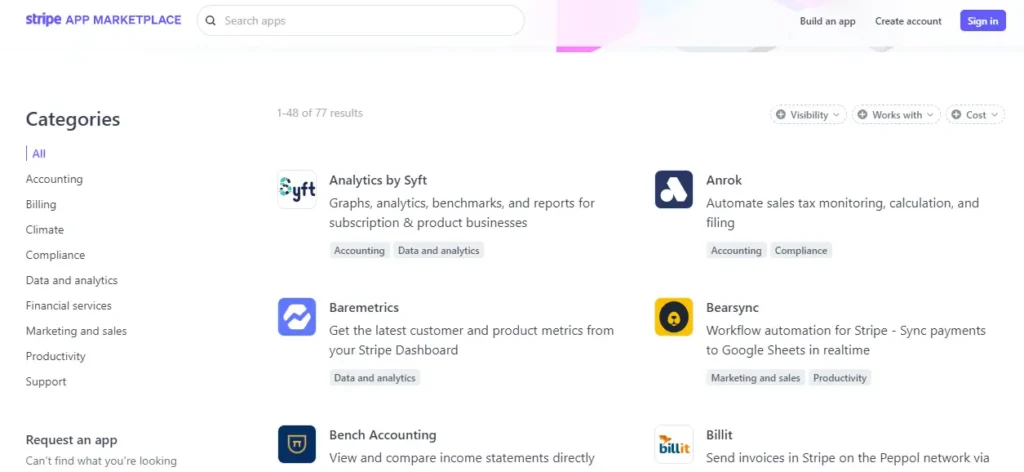 Screenshot of Stripe Third-Party Integrations - Showcasing Seamless Connectivity in the Stripe vs PayPal Face-off