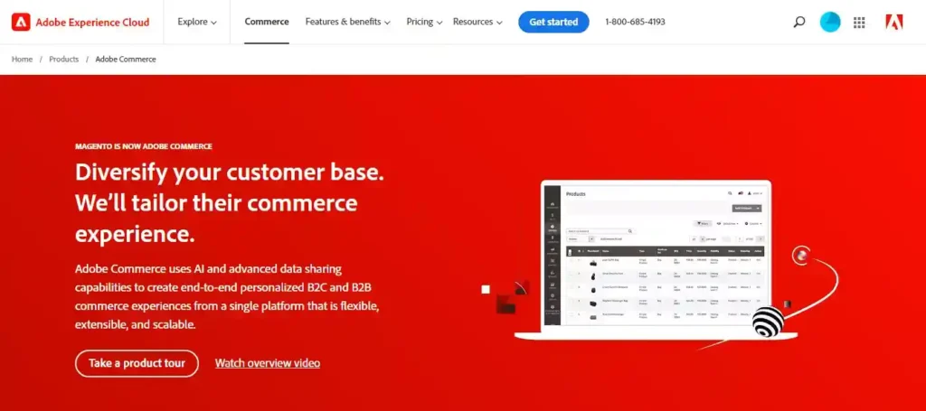 Adobe Commerce (formerly Magento) website screenshot - Scalable and customizable eCommerce platform for enterprises and mid-sized businesses