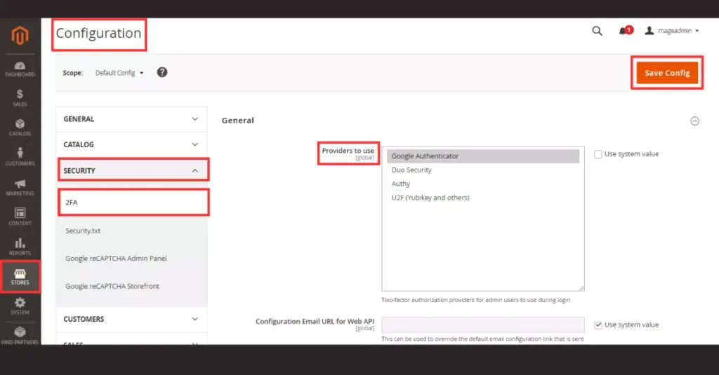 Step-by-step guide for configuring Two-Factor Authentication (2FA) for admin in Magento