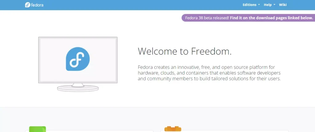 Fedora website screenshot - CentOS alternative for a seamless Linux experience
