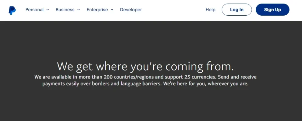 Screenshot of PayPal's Global Availability - Highlighting International Presence in the Stripe vs PayPal Showdown