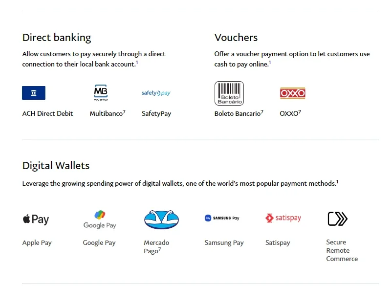 Screenshot of PayPal Supported Payment Methods - Exploring Diverse Payment Choices in the Stripe vs PayPal Battle