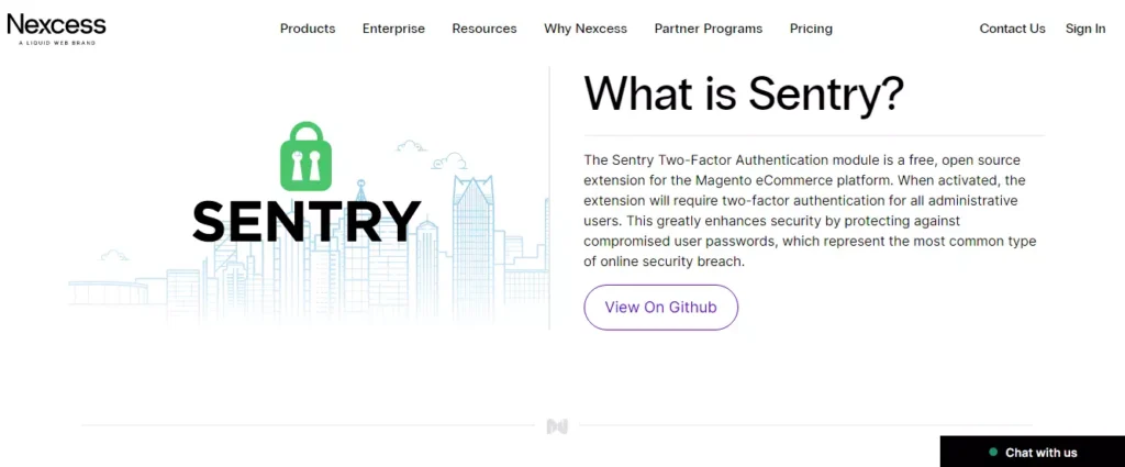 Screenshot of Sentry by Nexcess Two-Factor Authentication (2FA) extension for Magento webpage