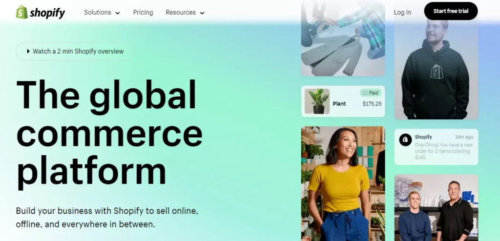 Screenshot of Shopify website - showcasing its popularity as a dropshipping platform for online businesses