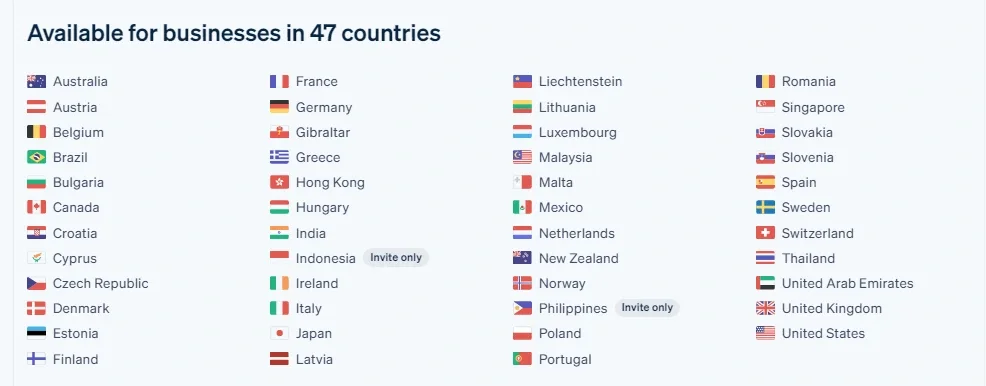 Screenshot of Stripe's Global Availability - Showcasing Worldwide Reach in the Stripe vs PayPal Comparison
