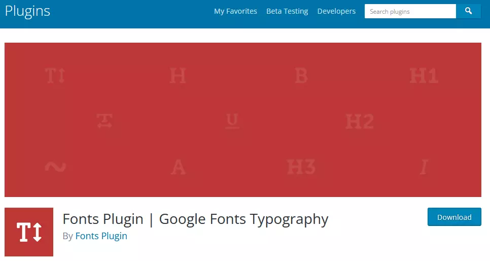 Screenshot of Google Fonts Typography plugin website. Improve website typography and performance with this top-rated WordPress optimization plugin. Google Fonts Typography plugin homepage.
