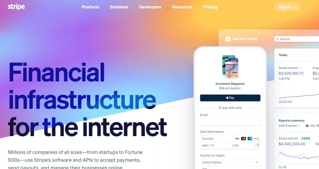 Stripe payment gateway - Easy-to-use and secure online payment processing for businesses and individuals - Screenshot of Stripe website interface