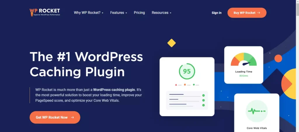 Screenshot of WP Rocket plugin website. Boost your website's speed and performance with this top WordPress optimization plugin. WP Rocket plugin homepage.