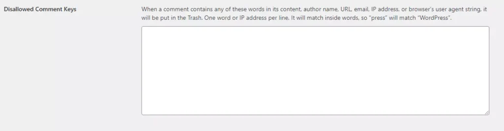 Prevent comment spam: Disallow IPs in WordPress discussion settings