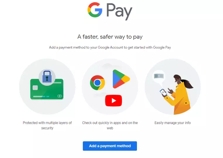 Google Pay payment gateway - Simple and fast online payments for businesses and individuals, powered by Google - Screenshot of Google Pay website interface