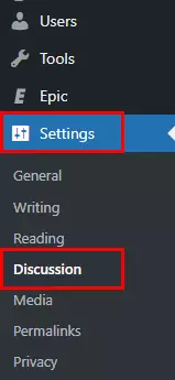 Navigating to the Discussion in WordPress settings to customize different settings for comments.