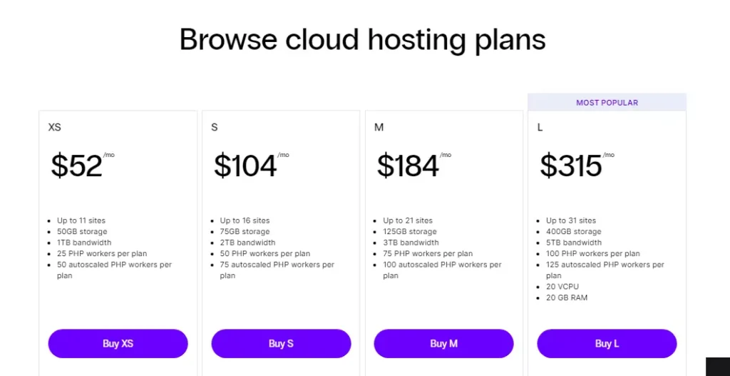 Screenshot of Nexcess pricing plans, showing affordable rates for powerful SEO hosting options, including small, medium, and large plans.
