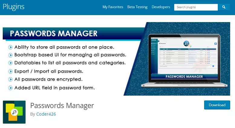 Password Manager Plugin Screenshot - WordPress Repository - Robust Solution for Storing and Managing Encrypted Passwords on WordPress Websites