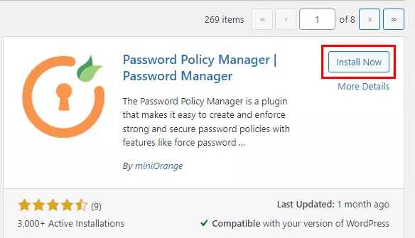 WordPress Plugin Search and Installation Screenshot - Discover and install a wordpress password policy plugin