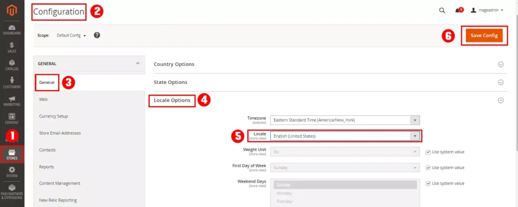 A screenshot showing the steps to set default language for a Magento multi-language store, enhancing user experience.