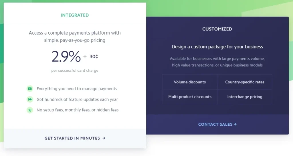 Stripe pricing plans - Transparent and affordable online payment processing rates for businesses of all sizes - Screenshot of Stripe pricing page