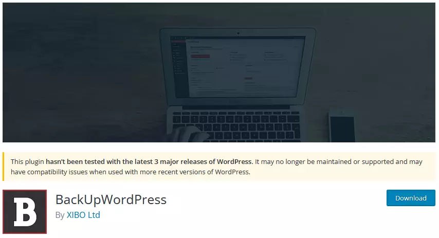 Screenshot highlighting the BackUpWordPress plugin, a reliable option among WordPress backup plugins, listed in the WordPress Repository