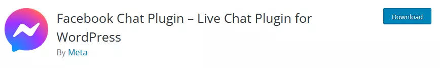 Screenshot displaying the Facebook chat plugin on the WordPress repository, showcasing its branding, plugin information, and the name of the developer.