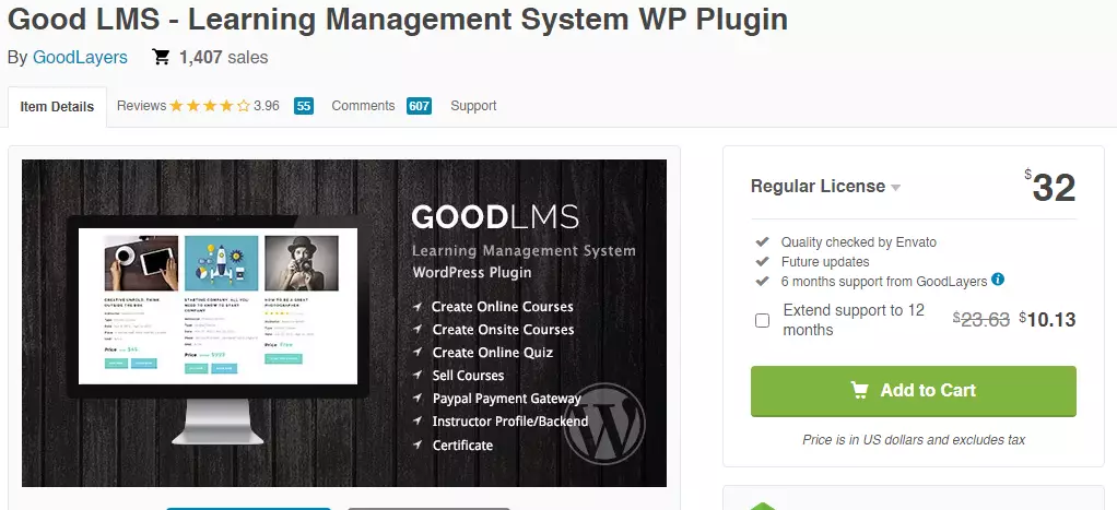 Screenshot capturing the GoodLMS website homepage, illustrating its standout features as an effective WordPress LMS plugin.