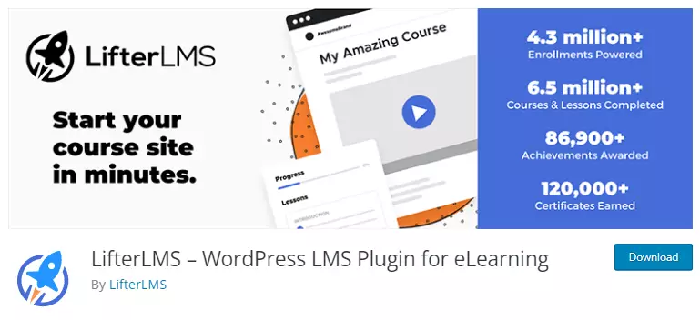 "Screenshot capturing the homepage of the Lifter LMS website, showcasing its main features and offerings for creating effective online learning platforms on WordPress.