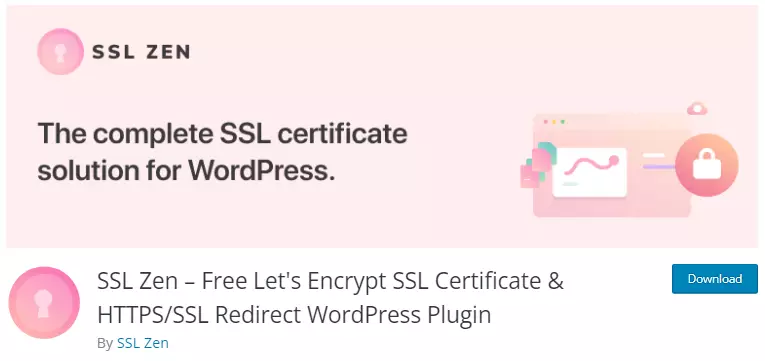 Image of SSL Zen plugin profile on the WordPress repository, showcasing the developer details, plugin's branding and plugin specifications - A popular option for SSL certificate implementation in WordPress.