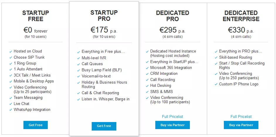 Screenshot illustrating the various pricing plans of the WP Live Chat by 3CX WordPress live chat plugin, showcasing options suitable for different budget ranges.