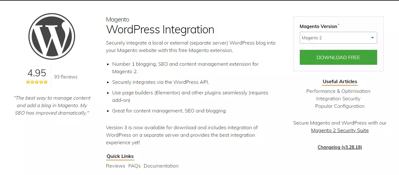 Fishpig Extension - Magento WordPress Integration: Screenshot of Fishpig Website - Download the Seamless Integration Extension for Magento and WordPress Websites