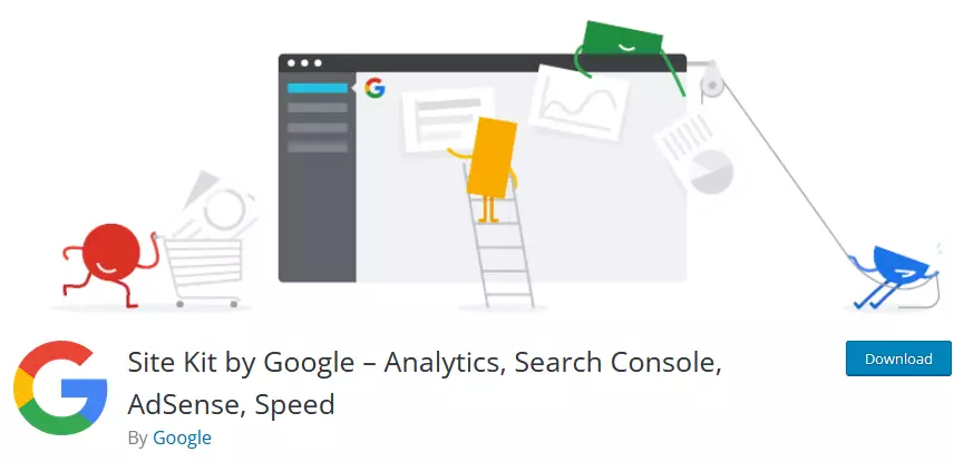 "Site Kit by Google WordPress plugin page highlighting its branding, plugin information, and Google as the developer - a comprehensive solution for WordPress users seeking to integrate multiple Google services, including Google Analytics.