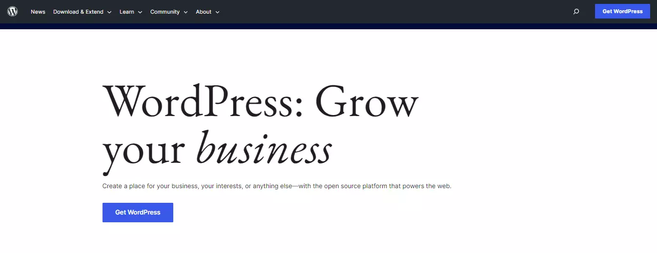 Screenshot of the WordPress website