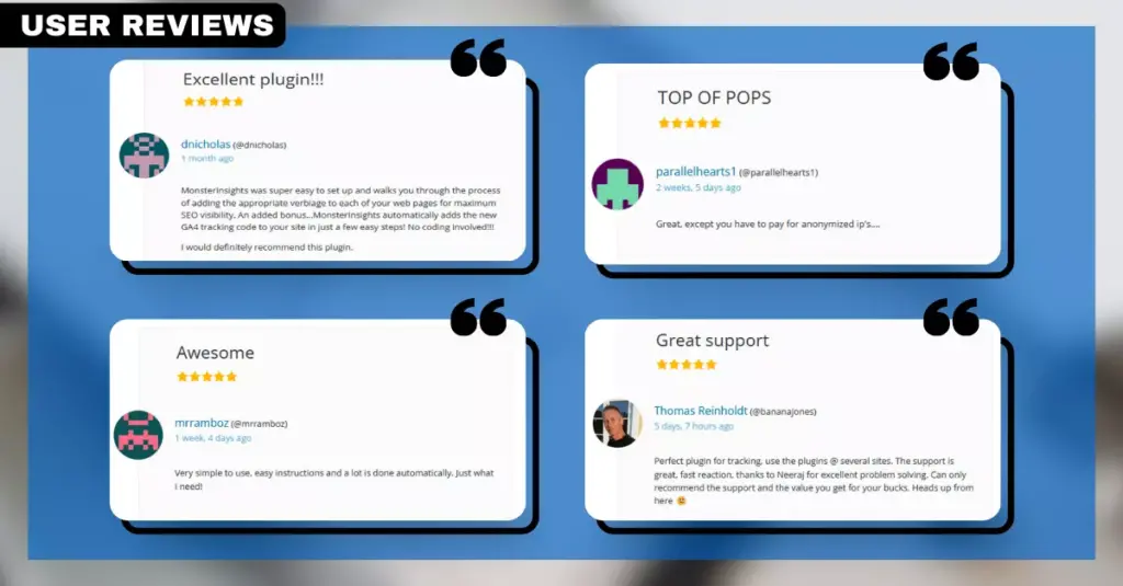 MonsterInsights User Reviews - Customers Share Their Positive Experiences with MonsterInsights Google Analytics Plugin 