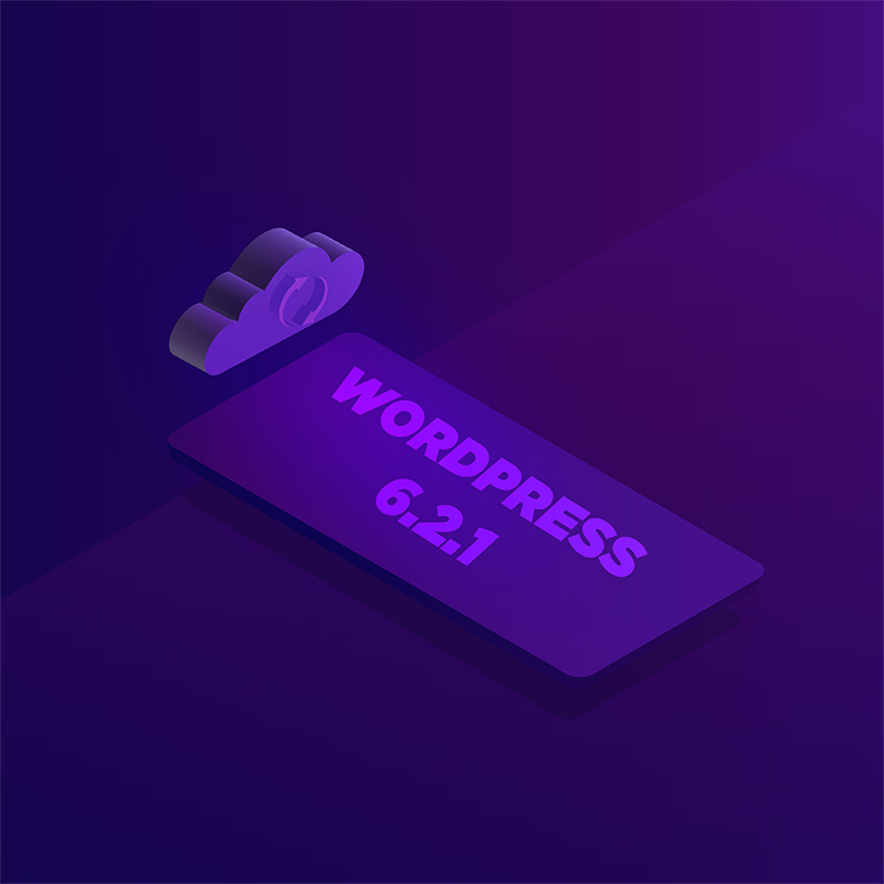 Image showing a cloud icon and update symbol, representing the WordPress 6.2.1 Security Release update.