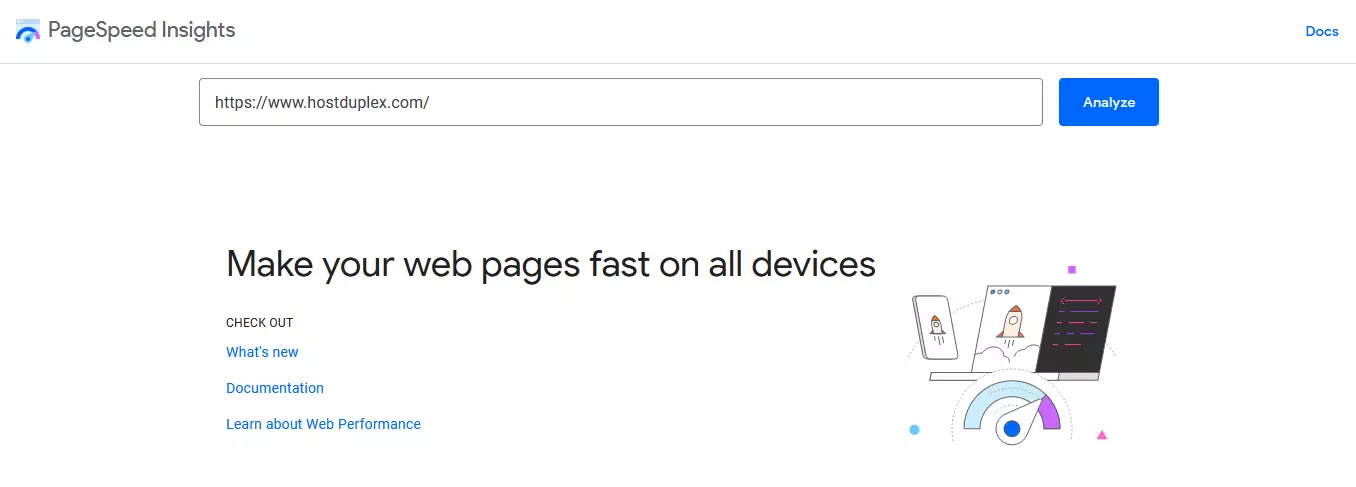 Screenshot of Google PageSpeed Insights, a tool for analyzing and improving WordPress site speed and performance with edge computing.