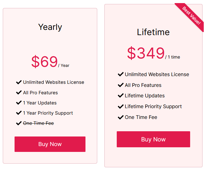 Screenshot displaying the pricing details of the Ultimate Blocks plugin, a standout WordPress table of contents plugin