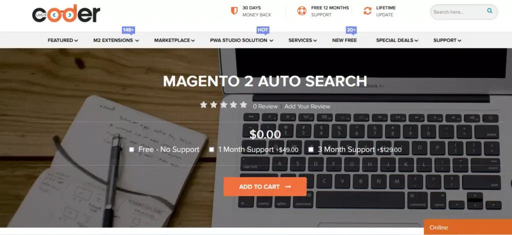 Screenshot of the Auto Search by Landofcoder website, showcasing one of the top Magento search extensions for enhancing eCommerce search functionality.
