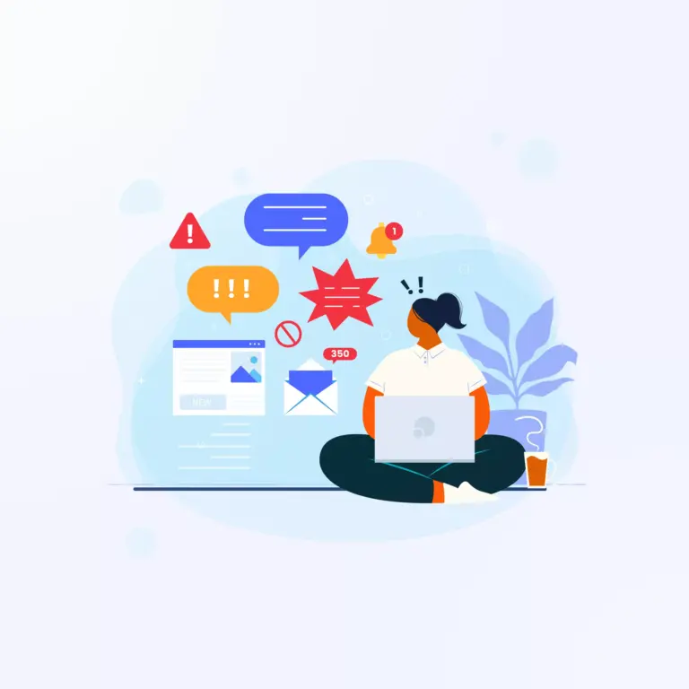 An overwhelmed girl discovering numerous spam messages on her laptop, highlighting the need for anti spam WordPress plugins.