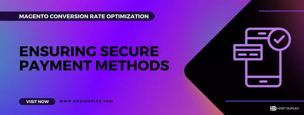 Ensuring secure payment methods strategy for Magento conversion rate optimization, illustrated by an icon of secure payment options