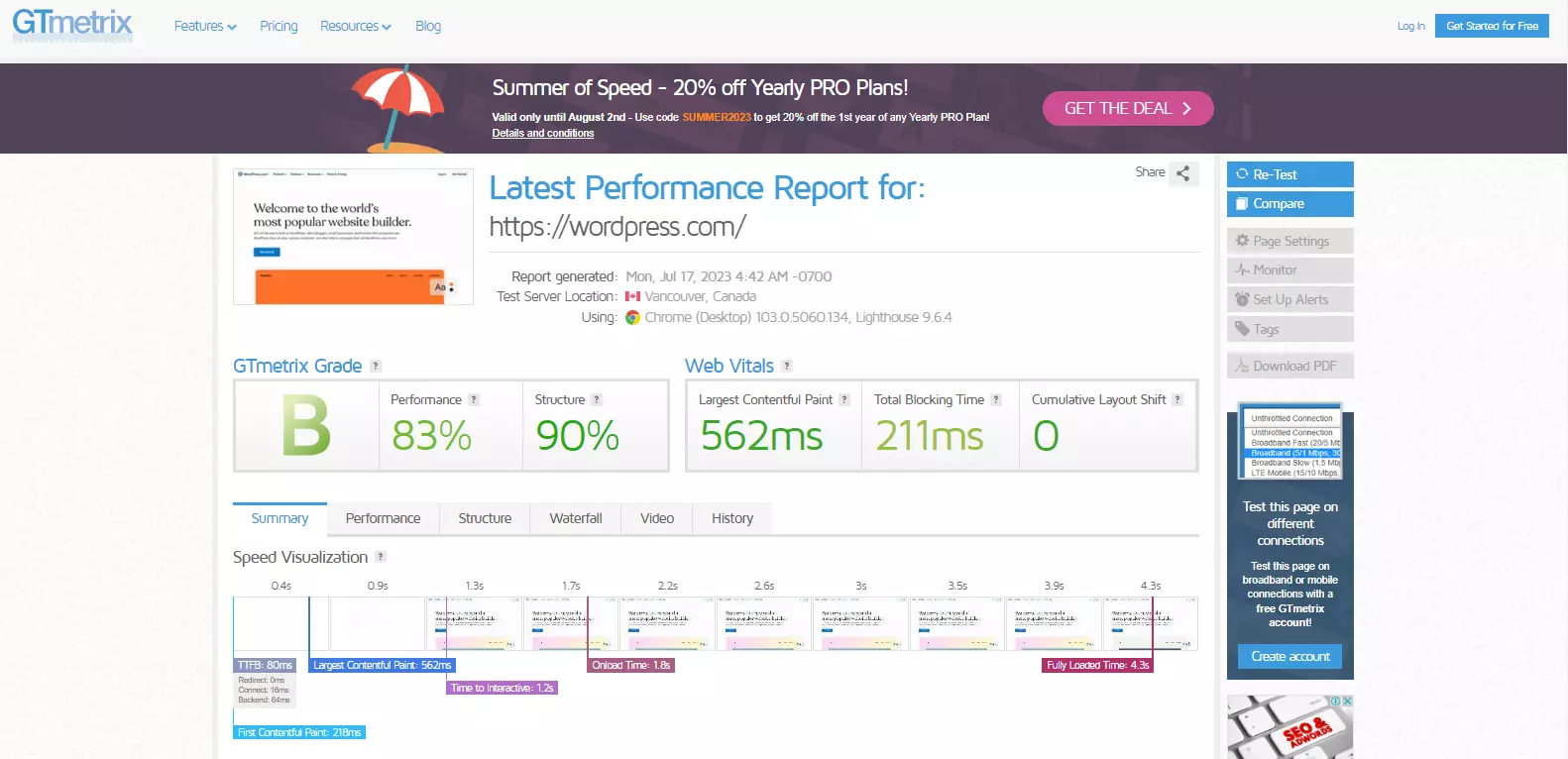 Screenshot showing the process of entering and analyzing a URL using GTmetrix for WordPress website speed testing.