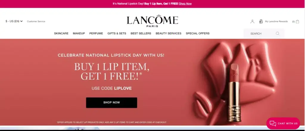 Screenshot of Lancome's home page