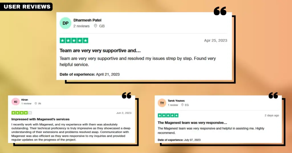 Screenshot of user reviews for the Magenest Ajax Search extension, demonstrating the positive feedback from customers using this Magento search extension.