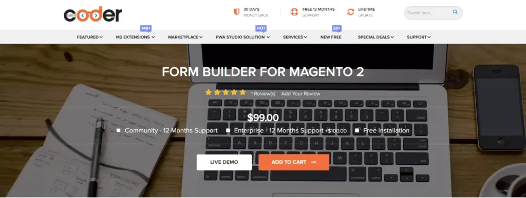 Screenshot of the user-friendly interface of the Magento 2 Form Builder by LandofCoder extension, showcasing its key features for building custom web pages
