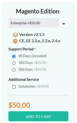 Screenshot of the pricing details for the Magetop's Magento 2 Lazy Load extension, providing a clear breakdown of the costs associated with this Magento website performance optimization tool.